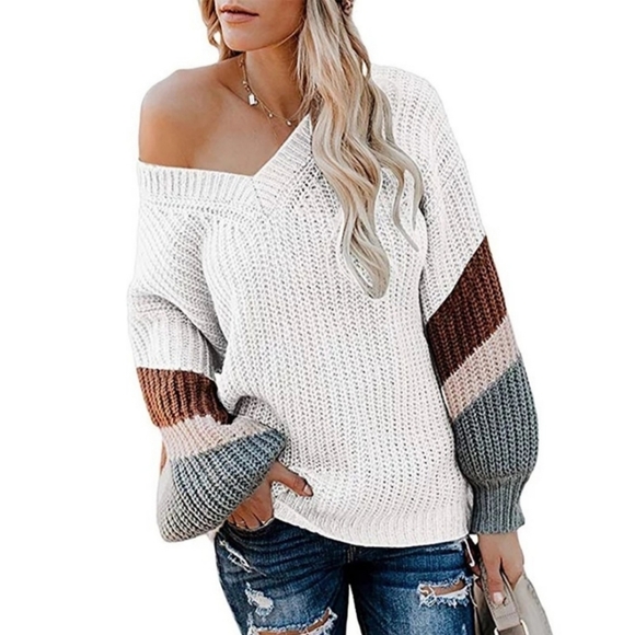 Private Label Sweaters - Oversized Boho Colorblock Over the Shoulder Knitted Sweater ~BNIP!!